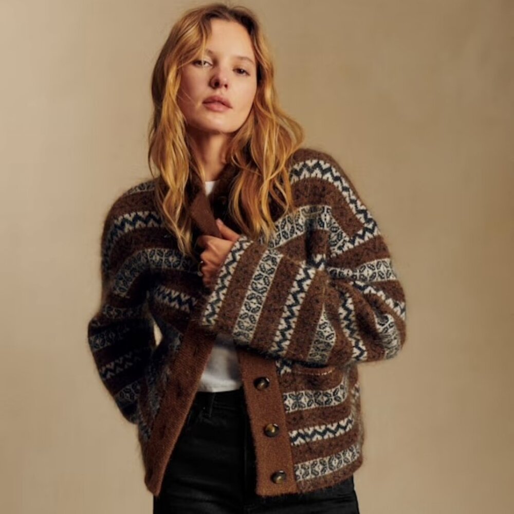 Sezane Thais Jacket Brown Jacquard - Size M